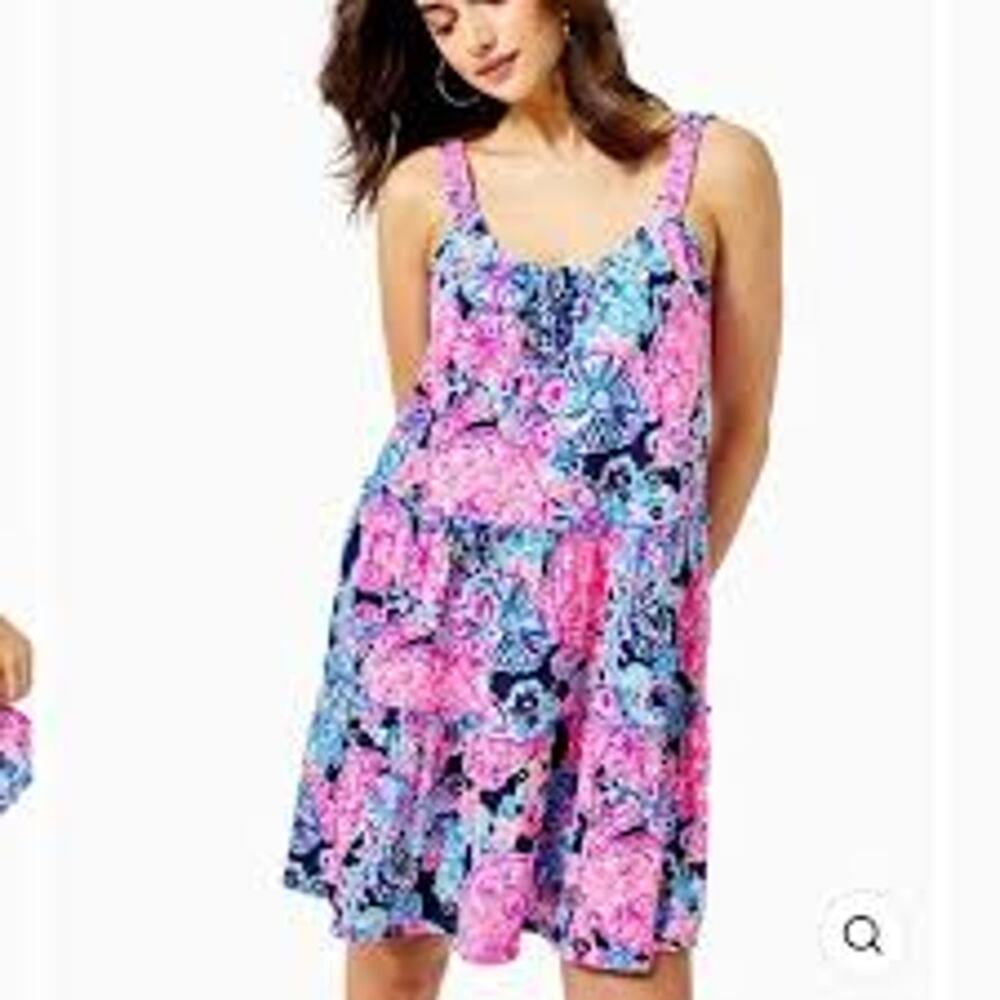 Lilly Pulitzer X-LARGE Turtle Amazement Floral – Loro Swing Dress EUC